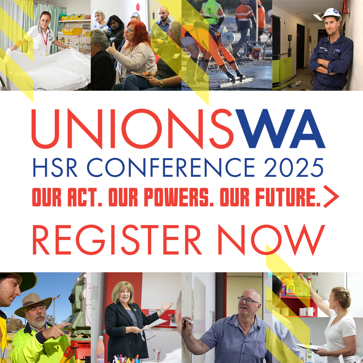 Composite image to promote UnionsWA HSR Conference 2025.
